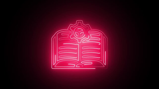 Glowing Neon Knowledge Base Icon Isolated on Black Background. HD Video Motion Graphic Animation