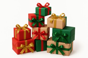 Stack of Wrapped Gift Boxes with Ribbons for Holidays or Celebrations.