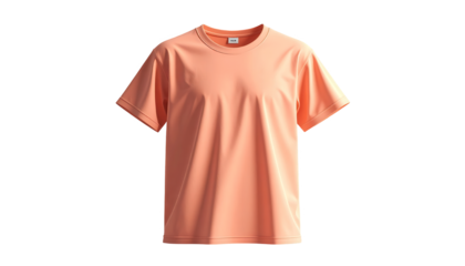 Peach-colored short-sleeved shirt rendered against a stark black backdrop, featuring a minimalist design aesthetic and soft, natural lighting to showcase fabric texture.
