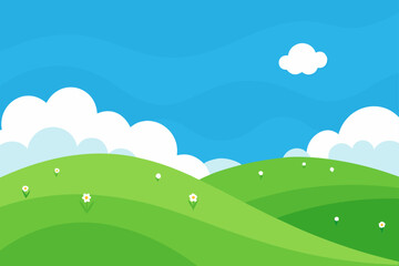 Obraz premium Cartoon landscape with hills and flowers