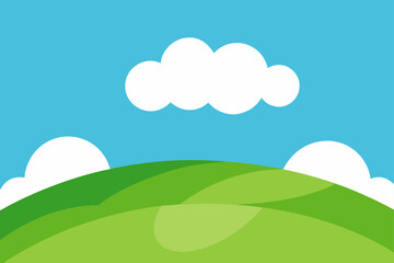 Landscape with green hills and white clouds