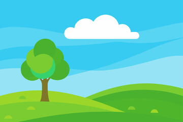 Obraz premium Cartoon landscape with tree and cloudscape