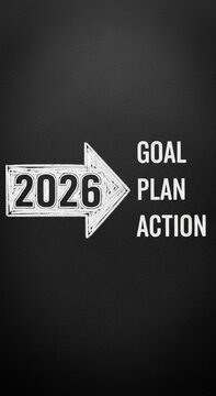 Arrow pointing towards goal plan action with the year 2026