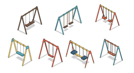 Isometric playground swings set on white background