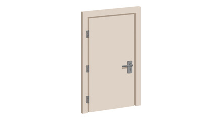 Isometric beige door with metal hinges and handle in minimalist style