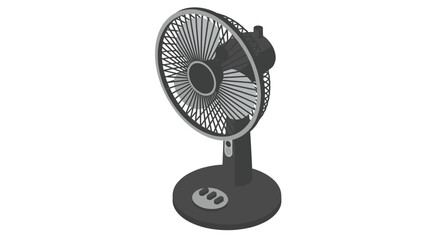 Isometric electric fan: modern black and white appliance design
