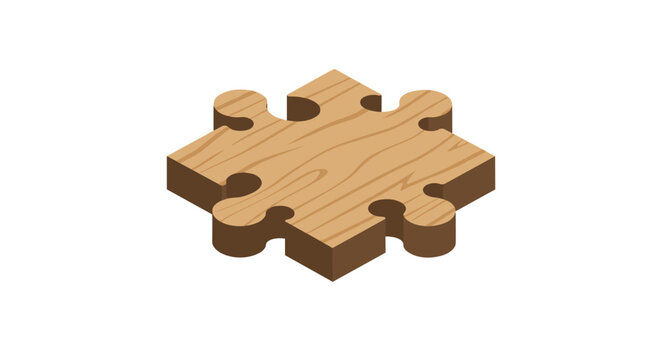 Isometric wooden puzzle piece on white background for conceptual design