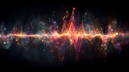 Vibrant waveform of light particles creating a dynamic abstract representation of sound and energy