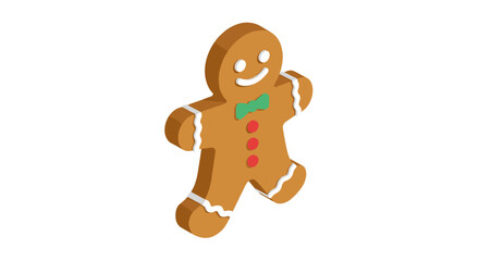 Festive gingerbread man with bow tie in isometric style