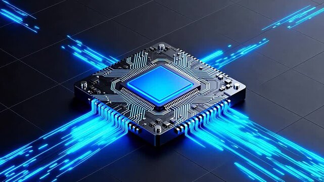 Microchip with glowing blue center