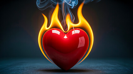 Passionate red heart ablaze with fiery love, radiating intense emotion and burning desire, perfect for Valentine's Day promotions and romantic celebrations