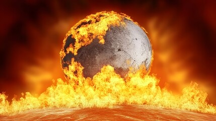 Fiery Planet Earth Burning in Inferno Flames Global Warming Disaster
