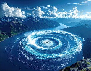 Swirling vortex in a mountainous lake