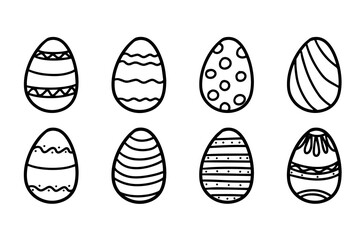 Hand drawn doodle Easter eggs set in outline style, isolated on white background. Perfect for holiday design, greeting cards, stickers, and festive decoration.