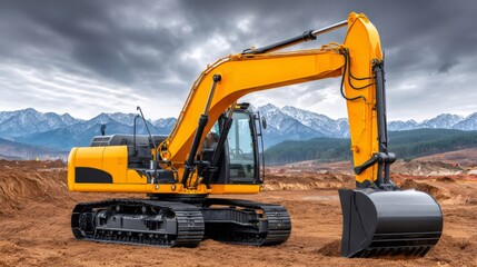 Yellow excavator working on a construction site