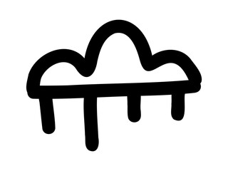 Hand-drawn doodle cloud with rain icon simple cute sketch weather symbol for mood, journaling, decoration, isolated on white background for design and creative use.