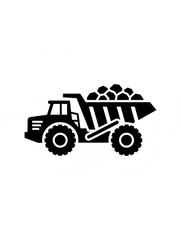 Obraz premium A Bold Black Silhouette Icon of a Large Off-Road Dump Truck Carrying a Load of Rocks. 