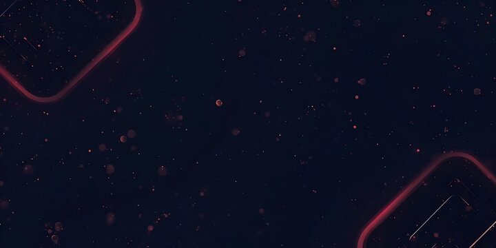 Abstract dark background featuring glowing red geometric shapes and sparkling particles