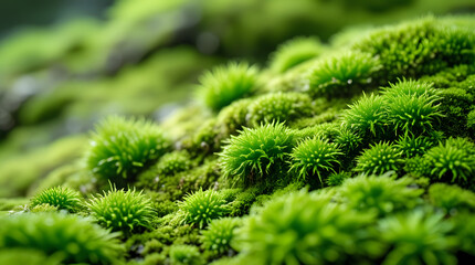 Green moss and fern forest background