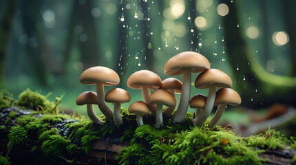 Mushrooms growing in a forest during autumn