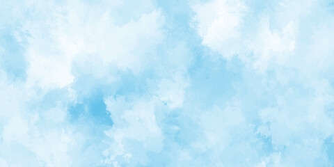 Abstract background with panorama of blue sky and white cloud nature design. horizon spring morning sky with clouds background. hand painted watercolor shades sky clouds.