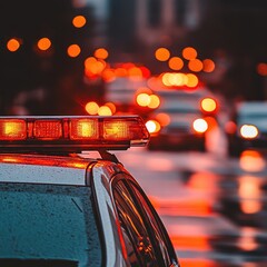 Emergency lights blur on a city street at night