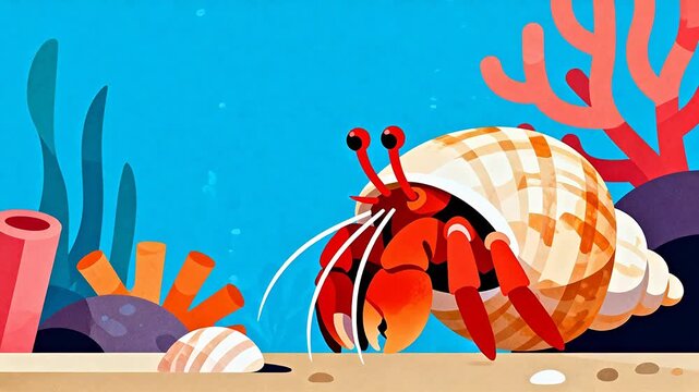 Hermit crab in shell near coral