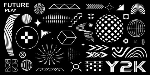 Futuristic y2k graphic design elements and abstract shapes for digital art and retro design