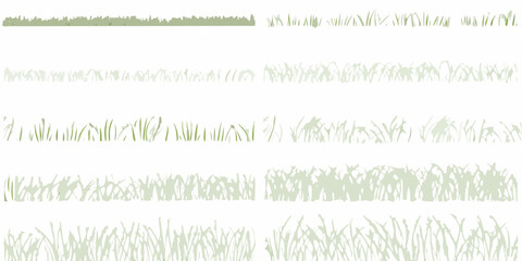 Collection of stylized green grass borders and elements in various densities and styles