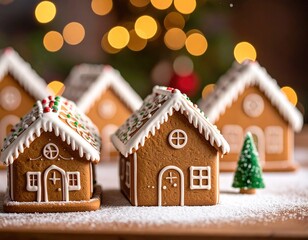 Mini gingerbread houses, festive scene