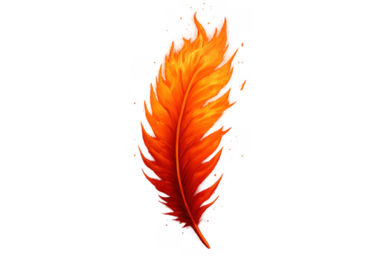 Burning feather creating fire flames, transparent background