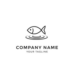 Minimalist line art logo of a fish on water with placeholder text for a company name and tagline.