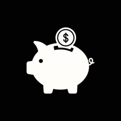Obraz premium Piggy bank icon with dollar coin on black background 