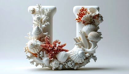Letter "U" with shells and coral