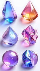 Group of 6 colorful crystal shapes