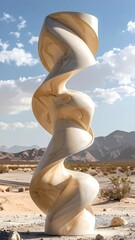 Twisted sculpture in desert landscape