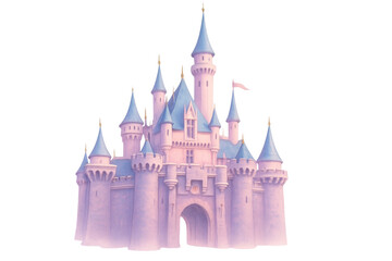 Obraz premium Pink and blue fairytale castle with transparent background