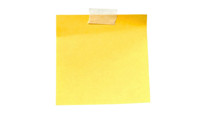 A vibrant yellow sticky note, firmly secured at the top with brown tape, positioned against a stark black background, creating a strong contrast, emphasizing the color, and providing a clean, modern.