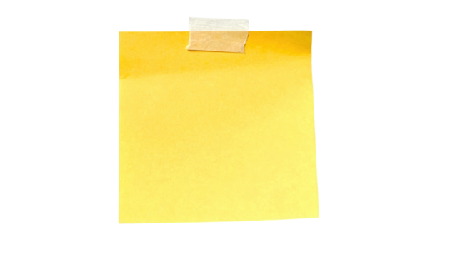 A vibrant yellow sticky note, firmly secured at the top with brown tape, positioned against a stark black background, creating a strong contrast, emphasizing the color, and providing a clean, modern.