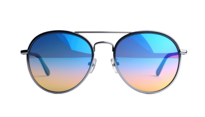 Stylish, modern sunglasses with a gradient lens feature a sophisticated round design, offering an appealing aesthetic and a captivating visual presentation.