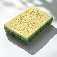 Two-tone sponge with holes, on white surface with shadows
