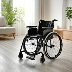 Wheelchair in a bright, cozy living room scene