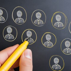 Hand circles drawn figures on black; person highlighted