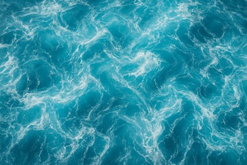 Obraz premium Dynamic top view of swirling turquoise ocean waves crashing with white foam on the surface, evoking nature power and travel inspiration concept. Ai generative