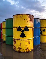 Colorful barrels with danger symbol