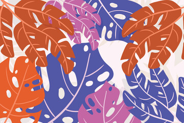 Abstract Tropical Plant Background Vector – Colorful Boho Leaves and Floral Pattern for Summer Design.