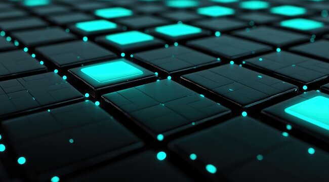 Grid of black tiles with blue highlights