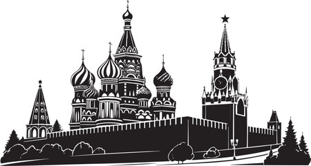 Moscow Kremlin and Saint Basil's Cathedral Silhouette Vector Illustration