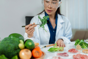 Microbiologists and nutrition experts analyze molecular samples in advanced food science labs.