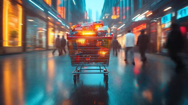 Shopping Cart Rush - A Neon-Lit Urban Shopping Spree.